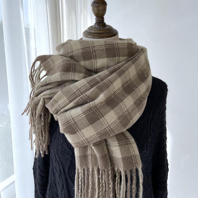 Plaid Scarf Women's Autumn and Winter New Retro Shawl Imitation Cashmere Warm Fringed Scarf