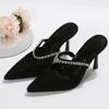 Sexy Women Slippers High Heels Shoes Summer Stilettos Pointed Toe Sandals  New Mules Crystal Slides Women Flip -Flops Pumps