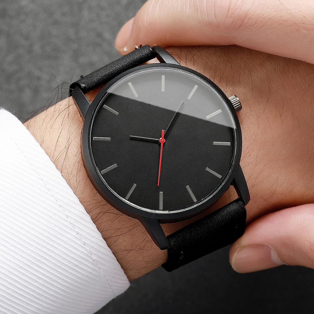 2 шт. Мужские часы Джентльмен Простые Классические Круглый Циферблат Кварцевые Часы Мужской Ремешок из Искусственной Кожи Имитация Набора Часов