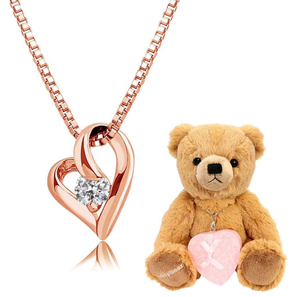 Necklace Brown Teddy Bear Pink Gold Color Open Heart Zirconia [Sears] Women's P6127-tdt-01-p-b