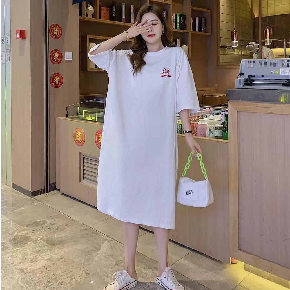 Женское летнее платье с короткими рукавами, повседневное платье-футболка свободного покроя, длинное платье выше колена большого размера