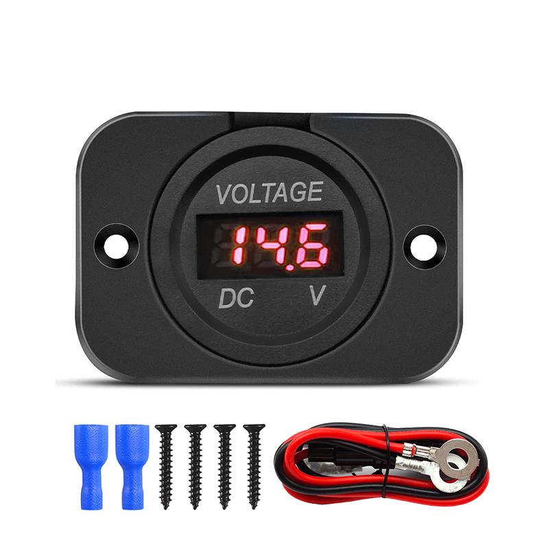 Digital Voltage Meter DC 12-24V Waterproof Round Meter Car Voltmeter with LED Digital Display Panel for Car Motorcycle Boat RV