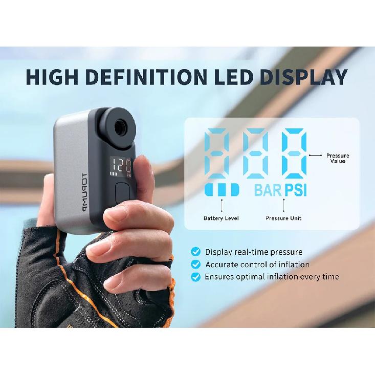 TOPUMP TB2 PRO Mini Portable Electric Pump for Bike Cordless Tire Inflator 120PSI Max 450mAh Battery with Sreen Fast Charging