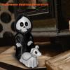 Halloween Ornament Skull Grim Reaper Walking Dog Figurine Decorative Skeleton Statue Courtyard Balcony Garden Sculpture