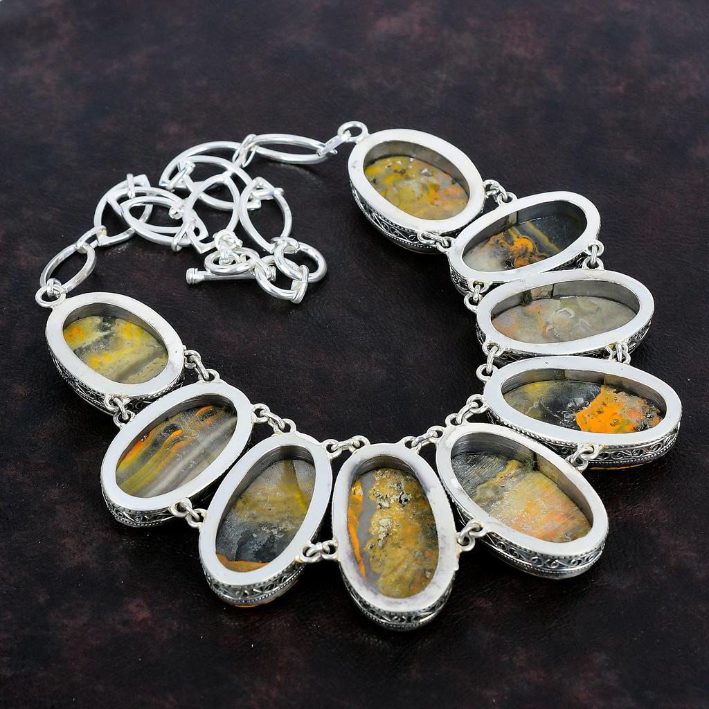 Ожерелье из яшмы шмеля, ювелирные изделия ручной работы, винтажное ожерелье из стерлингового серебра 925 пробы, регулируемое ожерелье из драгоценных камней, подарки для жены