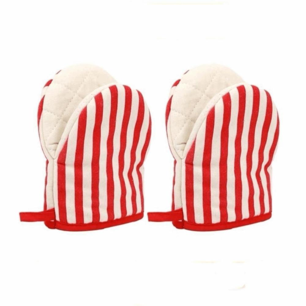 2pcs/set Polka Dot Heat-Resistant Oven Mitts Anti-Scald Stripe Kitchen Gloves Comfortable Grip Hanging Loops Baking Gloves