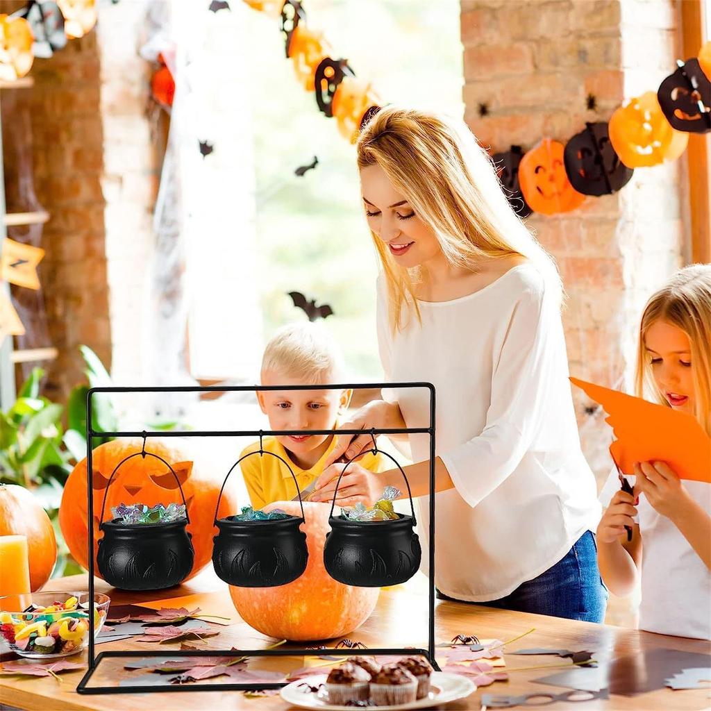 Oriental Halloween Decoration, ,a Set Of 3 Witch Pots, Bowls Shelves, Black Plastic Pots For Indoor And Outdoor Home Kitchen Decoration