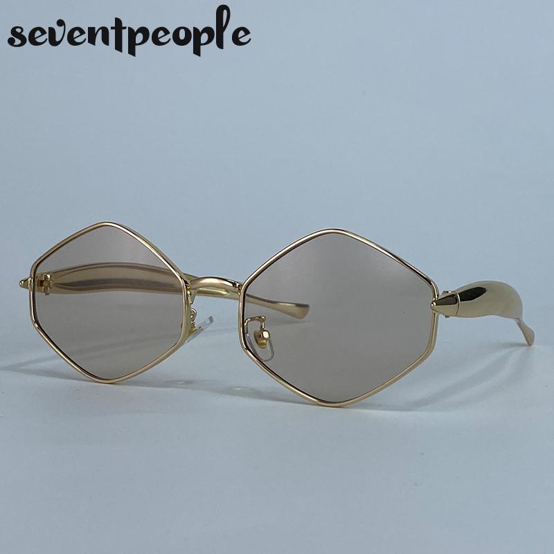 Маленькие шестиугольные солнцезащитные очки в стиле стимпанк для женщин, роскошный бренд, классическая металлическая оправа, многоугольные панк-солнцезащитные очки для дам, очки, солнцезащитные очки