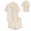Yucahype Summer Pajama Set with Short Sleeve Shirt and Open Loose Solid Women's Cups, 100% Cotton, Shorts, Front, Moisture-Wicking, Breathable,