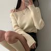 Elegant Off Shoulder Pullover Women Sweater 2025 Fashion Autumn Slant Shoulder Long Sleeve Knit Top Lace-up Solid Casual Korean Style Clothes