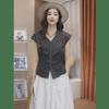 1116 summer new niche design pleated sleeveless V-neck pure cotton shirt unique chic top