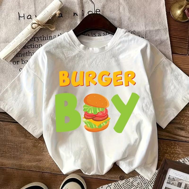 Kids Crewneck Short Sleeve T-Shirt, Burger Graphic Print Casual Streetwear Summer Tee