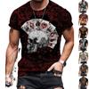 New Summer Men's Fashion T-shirt Personality Poker Skull Printed Men's T-shirt Top