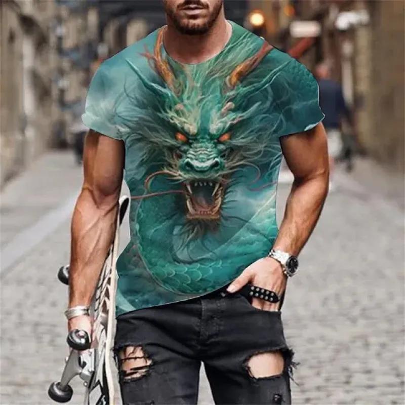 Летняя мужская футболка с 3d принтом Дракона, модная уличная повседневная футболка с коротким рукавом, творческая личность, стильная одежда Tough Guy