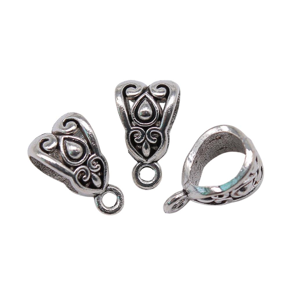 20pcs Beads Bails Jewelry Components Accessories Antique Silver Color Zinc Alloy 13X8mm
