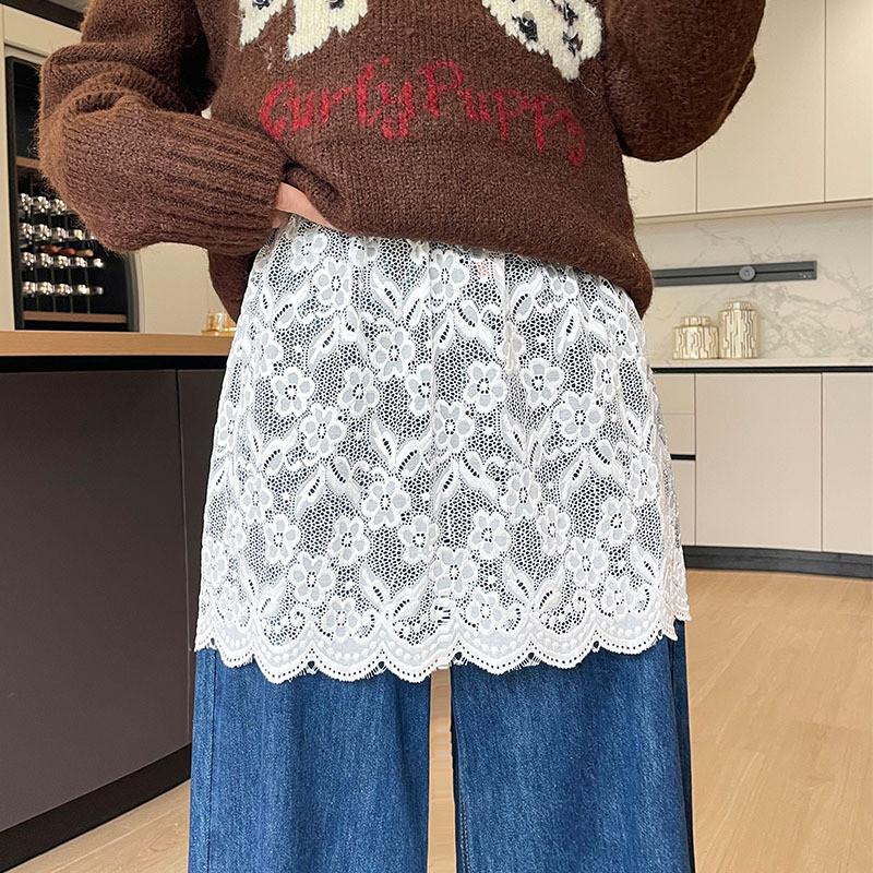 Flower Pattern Lace Hem Mini Skirt For Layered Sweatshirt Styling