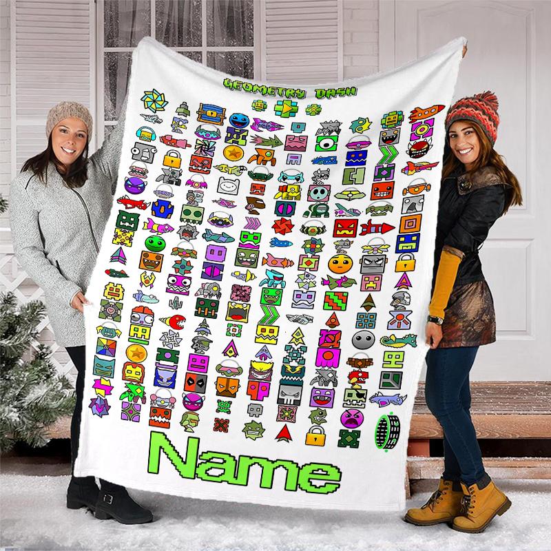 Personalized Custom Name Blanket - Geometry Dash Print Design,Blanket for Sofa,Bed,Travel,Camping - Soft and Warm, Great Gift
