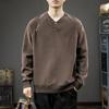 Высококачественный американский ретро тяжелый свитер с воротником Генри, мужской свободный большой размер, модная брендовая спортивная и повседневная верхняя куртка