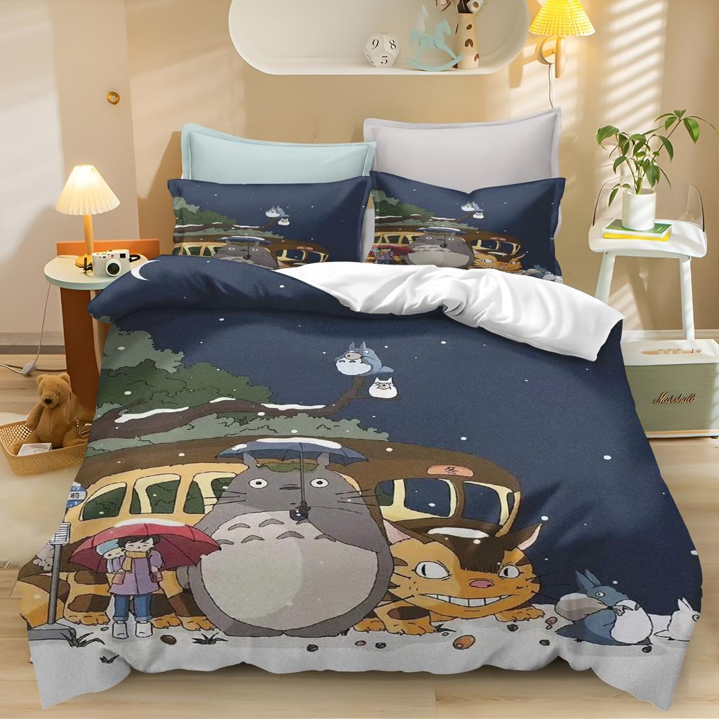 Anime Duvet Cover Pillowcase Bedding Set T-TotoroS Kawaii Adult Boy Girl Bedroom Decoration Children Single Double Large Size