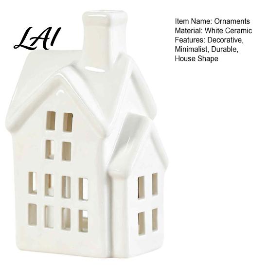 Handmade White Ceramic Ornament House Shape Candle Holder Hollow Tea Light Holder Decor Ornament Artistic Miniature Figurine for Christmas