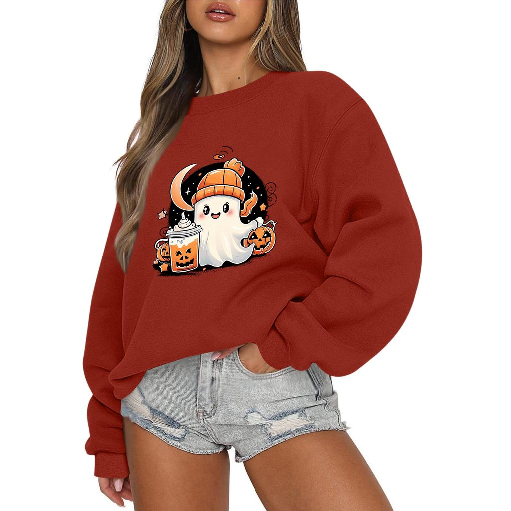 Женский повседневный модный свитшот с круглым вырезом и длинными рукавами с принтом на Хэллоуин
