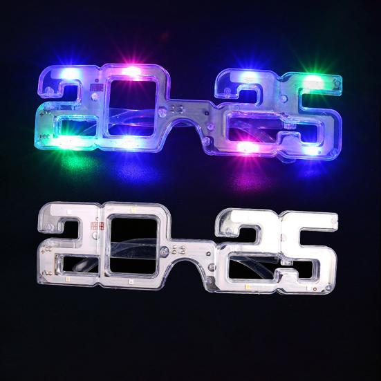 Новогодние светодиодные светящиеся очки 2025 года с цифрами, 3 режима освещения, реквизит для фотосессии на день рождения для косплея