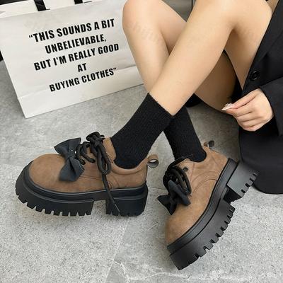 Модные женские туфли с бантом и маленькими кожаными ботинками 2024 года, новые туфли на платформе с круглым носком, дизайнерские туфли Мэри Джейн для женщин, лоферы