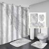 4Pcs Luxury Marble Shower Curtain Sets Bathroom Decor Sets with 12 Hooks Bath Mat Toilet Lid Rug and Non-Slip U Shape Mat