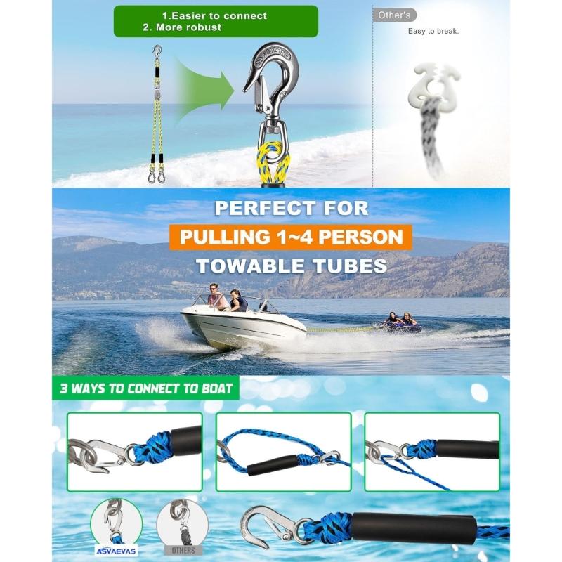 Heavy Type Boats Tow Rope With Stainless Steel Connector Water Sports Tow Line For Kayaks Ski And Small Yachts