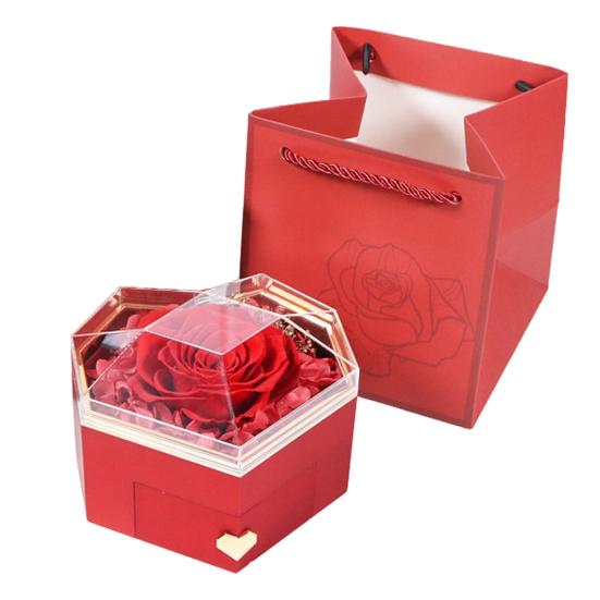 Eternal Rose Necklace Box Gift Acrylic Jewelry Drawer Box Preserved Roses Christmas Jewelry Case Mother Day Jewelry Box