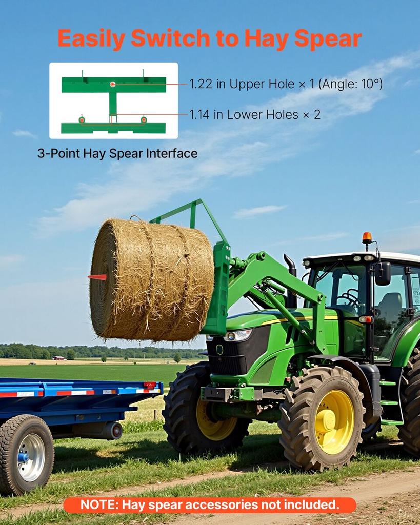 Skid Steer Pallet Forks, 1814 kg Rated Load Capacity, Pallet Fork Frame Attachment with 1065 mm Pallet Forks Forklift Blades, 50.8 mm Hitch Receiver &