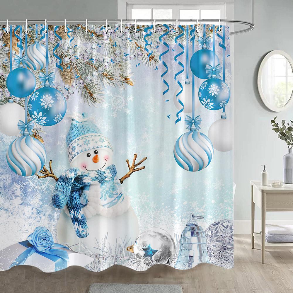 Рождественские занавески для душа, забавный снеговик, еловая ветка, подарок, Рождественский шар, новогодний праздник, ткань, домашний декор для ванной, наборы занавесок для ванной