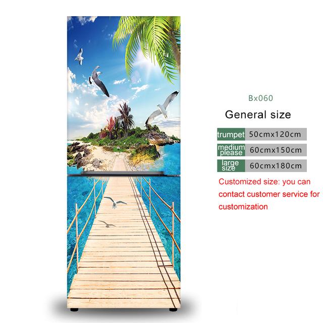 28 Styles For Choice Beach Scenery Refrigerator Sticker Peel and Stick Waterproof Double Door Freezer Cupboard Decor Art Mural