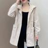Women's Spring and Fall Medium-length Thin Section Casual Hooded Windbreaker Jacket