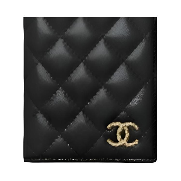 Chanel Классический держатель для карт с клапаном Черная икорная кожа Золотая фурнитура Для ежедневного использования AP5084-B23239-94305