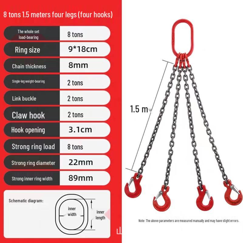 Lifting Chain Sling Set with Four Legs and Two Hooks - Grade 80 Manganese Steel Rigging
