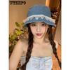 Female Lace Denim Hat Fisherman Hat with Pearl Spring and Autumn Sun Protection Versatile Bucket Hat for Women