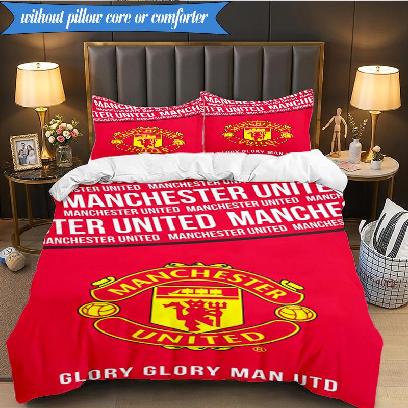 Manchester Crest 3pcs Bedding,Including 1pc Duvet Cover And 2pcs Pillowcases Perfect for Christmas,Ideal for Bedroom, Dormitory