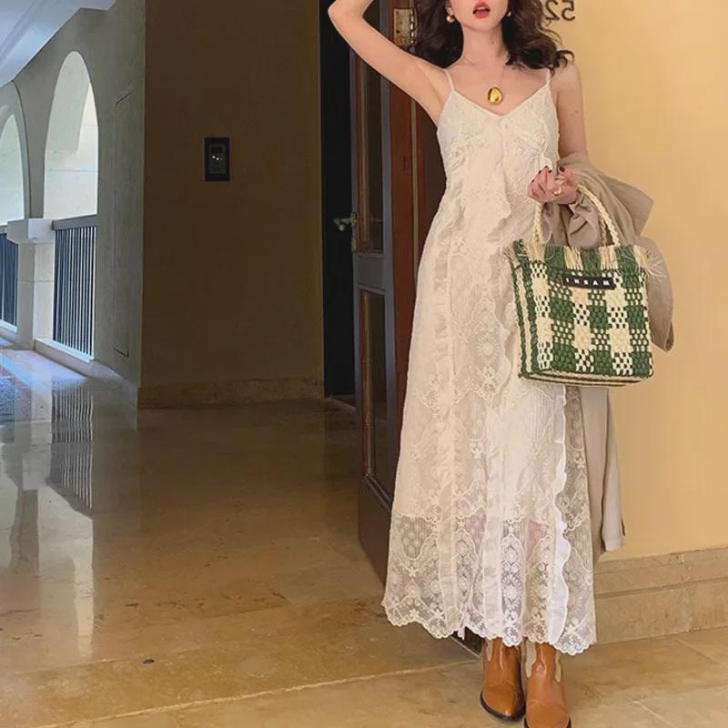 Платье MEIS French Retro Sexy Lace с глубоким V-образным вырезом и глубоким декольте - узкая юбка средней длины с высокой талией для женщин