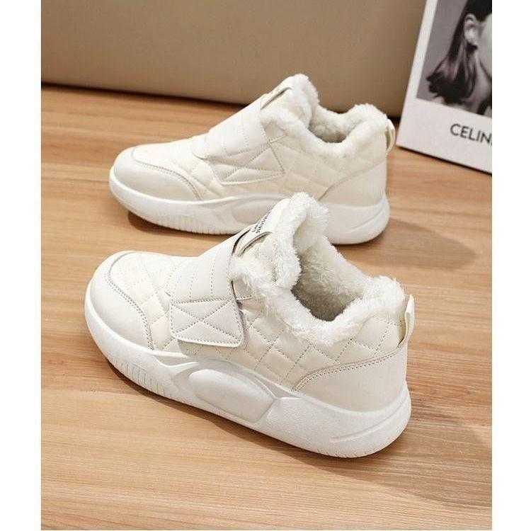 Зимние женские зимние ботинки с мехом, интегрированным флисом, утолщенным дном, теплые, модные, на липучках, верхняя одежда, спортивная, хлопковая обувь для женщин