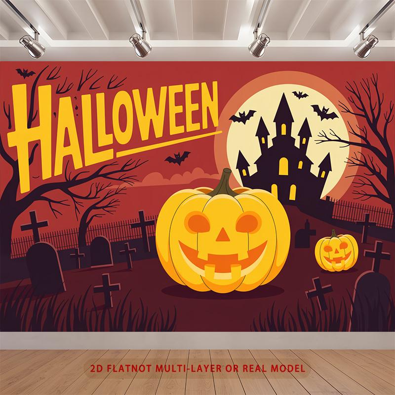 Party Backdrop Halloween Castle Flat Pumpkin Spooky Multi Layered Celebrations Celebration Photo Booth Front Door Decor