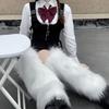 1pair Solid Color Faux Fur Leg Warmers Thick Long Fuzzy Foot Covers Warm Knee Sleeve Winter Season