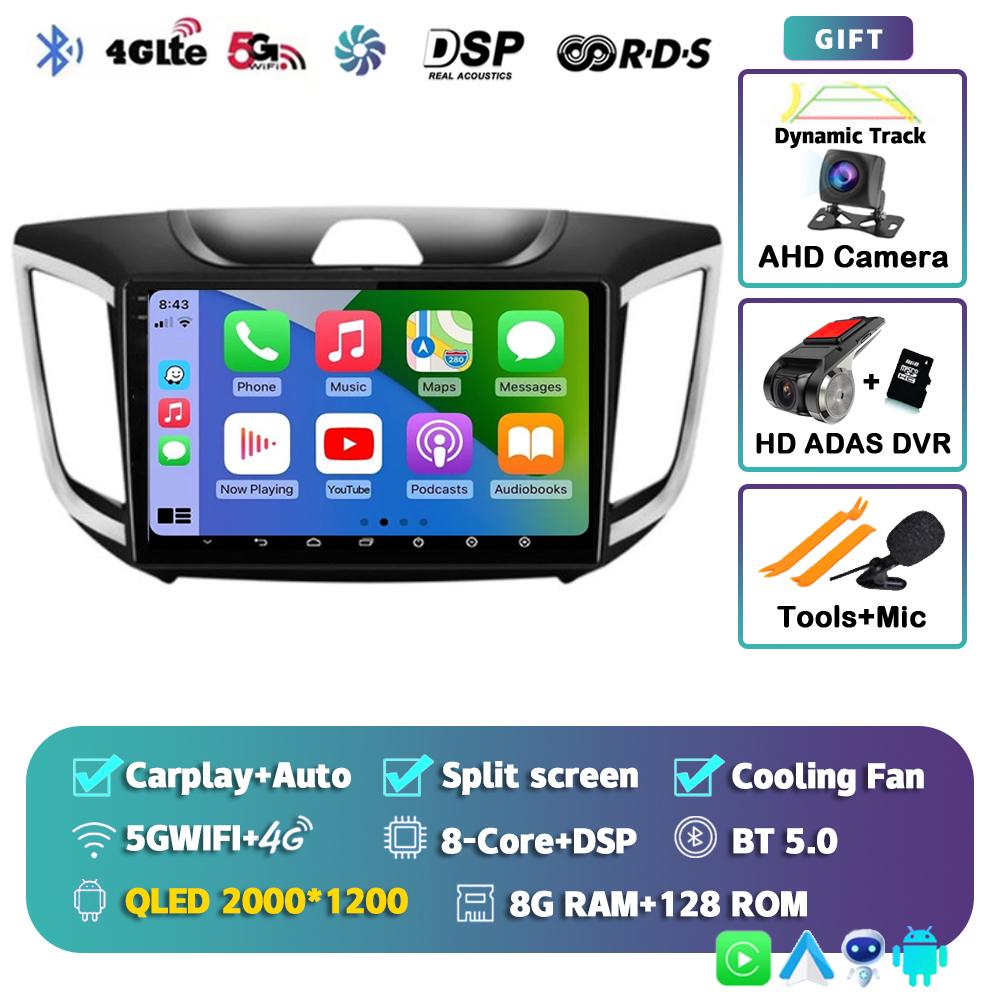 Автомагнитола с Android 14 и CarPlay для Hyundai Creta ix25 2015-2019, навигация GPS, мультимедиа, видеоплеер, 2DIN головное устройство, стерео