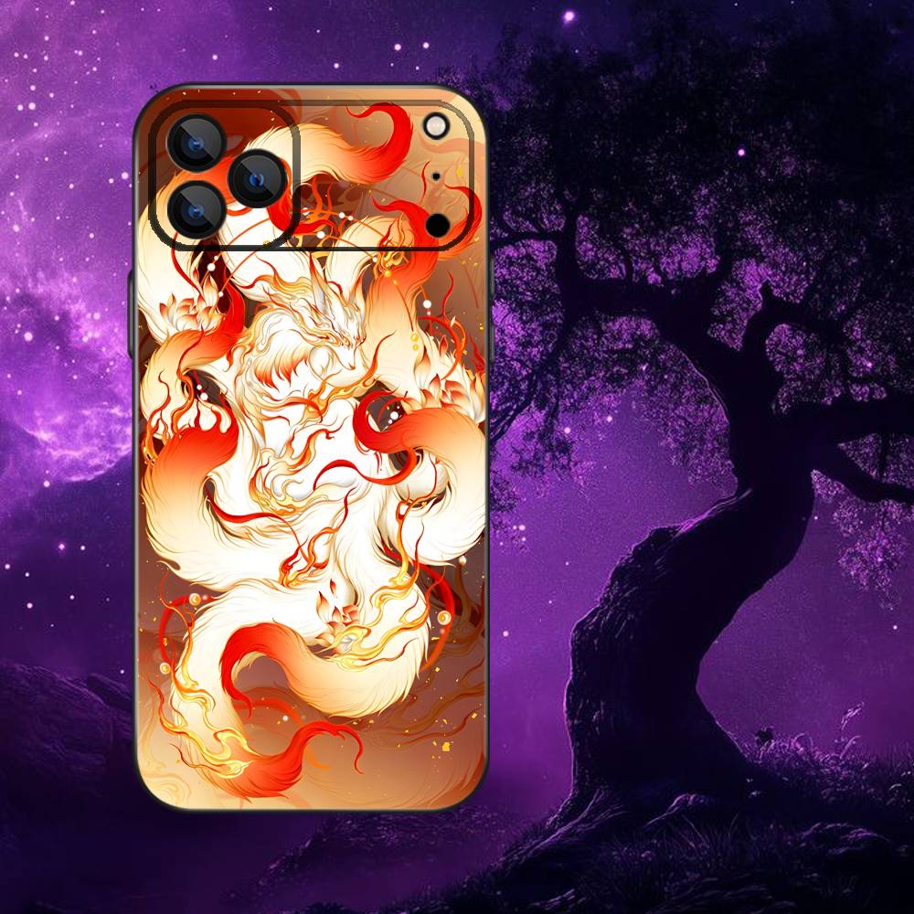 Nine tailed fox Phone Case For iPhone 17,16,15,14,13,12,Pro,Max,Plus,E,SE4,Air,Mini Black Soft Box