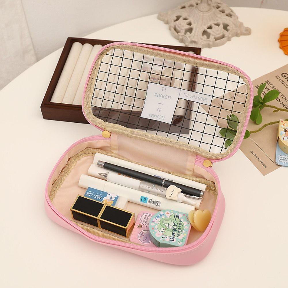 Student Large Capacity Plaid Printed Desktop Storage Bags Stationery Bag Pen Bag Pencil Pouch