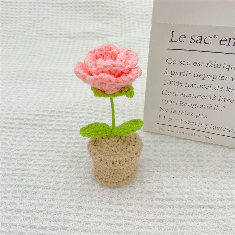 Mini Potted Crochet Homemade Tulip Flower Rose DIY Hand-Woven Home Decoration Wool Finished Product