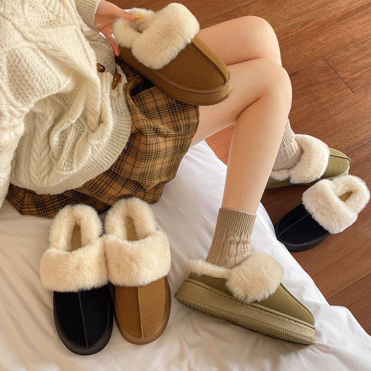 Cotton slippers women's shoes wear autumn and winter 2025 new sub-zero cold-resistant snow boots thick-soled bag head hair half slippers