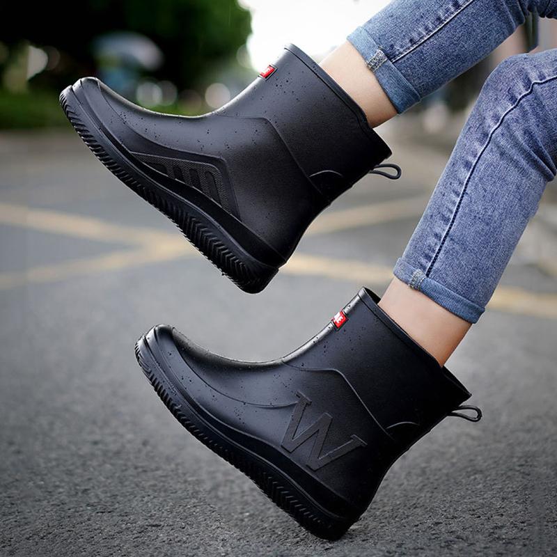 Mid-tube Fashionable Rain Boots Large Size For Men Women Kitchen Work Fishing Rain Boots Car Wash Water Shoes Rubber Overshoes