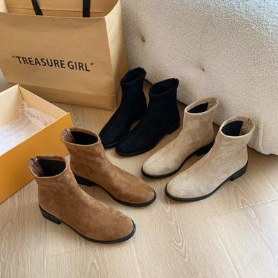 Лаконичные женские ботильоны из ткани на квадратном каблуке с острым носком, женские современные ботинки, туфли для женщин, лодочки с молнией сзади