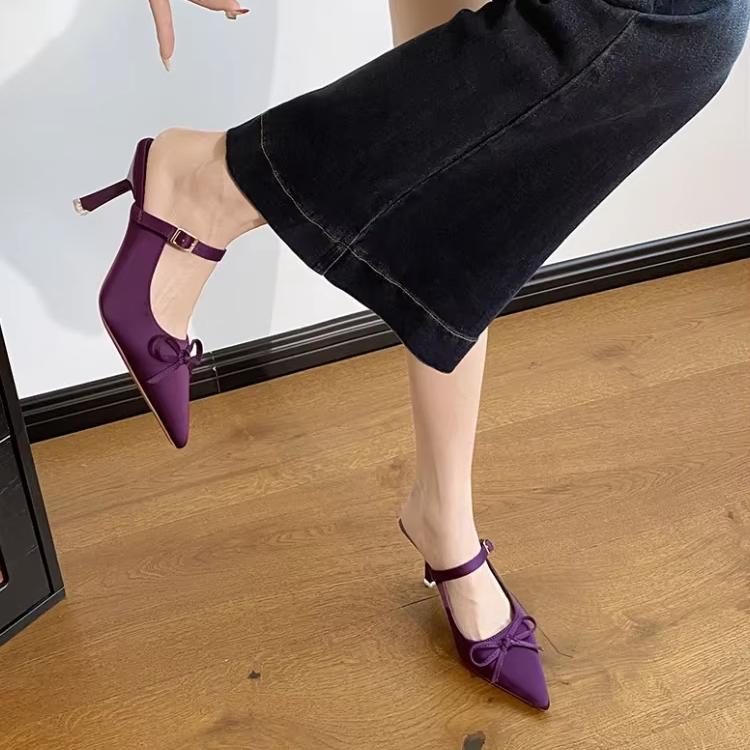 Leisure Slippers for Women Basic Slides Pointed Toe Thin High Heels Shoes Women Solid Leopard Butterfly Knot Summer Slippers